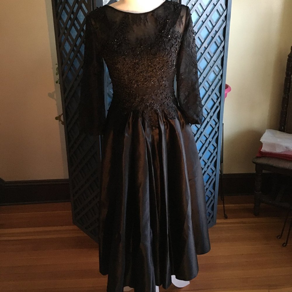 Black Satin Beaded  Party Dress
